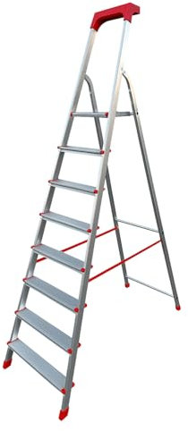 eacommerce - Scala Domestica in Alluminio | Antiscivolo con Gradini da 80mm | Portaoggetti e Chiusura a Portafoglio | Made in Italy, Alluminio (8 Gradini)