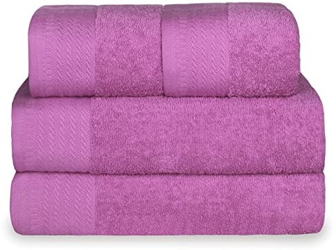 MERCURY TEXTIL- Juego 4 Toallas de 500gsm 100% Algodón, 2 de Baño y 2 de Manos, Suaves, Resistentes y Absorbentes. (Fucsia)