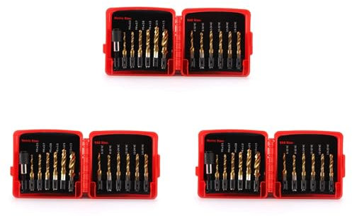 Rfeeuubft Titanium Combination Drill Tap Bit Set 39PCS SAE and Metric Tap Bits Kit for Screw Thread Drilling Tapping Deburring