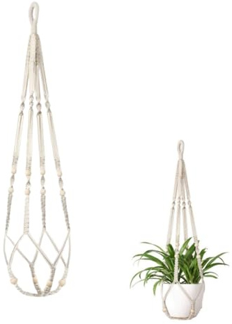 Lyivisk Suspension Plante Macramé Intérieur, Support Pot de Fleurs en Corde de Coton Fait Main Style Boho pour Salon, Chambre, Balcon et Fenêtre, Longueur Environ 90 cm