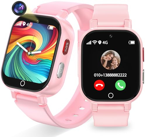 Kinder Smartwatch, IP68 Smartwatch Kinder mit GPS und Telefon, Video/Voice Chat/WIFI/SMS-Empfang SOS Schulmodus Sportmodus Kleine Kinderuhr, Kindergeschenke GPS Uhrkinder für ab 4 Jahren, Rosa