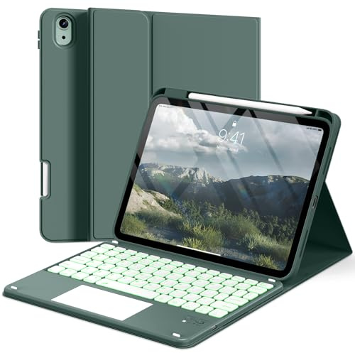 zoyu Touch Keyboard Case for iPad (A16) 11 2025, iPad 10th Gen 10.9 2022 | Detachable Wireless Keyboard, 7 Color Backlit, Multi-Touch Trackpad, Pencil Holder, for iPad 11th/10th Gen, Dark Green