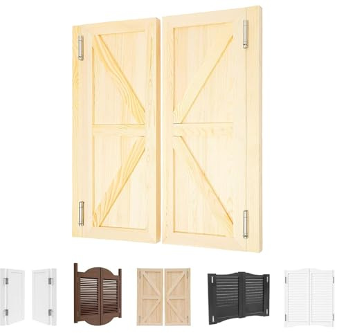 Porte Battante de Saloon Café 2 Vantaux en Bois Massif, Style Western Demi-Portes à Persiennes de Séparation Intérieure avec Charnière à Fermeture Automatique pour Bar Cuisine