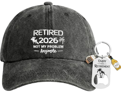 Retirement Gifts for Men 2026 Retired Hat and Keyring Set, Funny Not My Problem Cap with Bottle Opener Keychain, Retirement Gifts Grandad Husband Colleague Boss Him Leaving Work Present