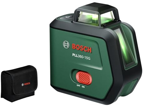Bosch Livella Laser a Linee PLL360‑15G (linee laser verdi orizzontali e verticali a 360°, protezione IP54, batteria Li‑ion integrata con ricarica USB‑C, incl. custodia e manuale)