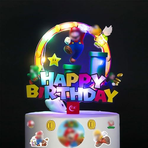 Adornos brillantes para tartas con dibujos animados,Decoración para tartas de cumpleaños,Adornos LED para cupcakes,Accesorios para decoración de fiestas de cumpleaños infantiles