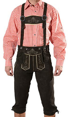 Bayerische Herren Trachten Lederhose, Trachtenlederhose mit Trägern, original in Dunkelbraun, Oktoberfest, Größe 56