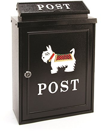 Black Lockable Wall Hanging Post Mail Letter Box with Scotty Dog Design