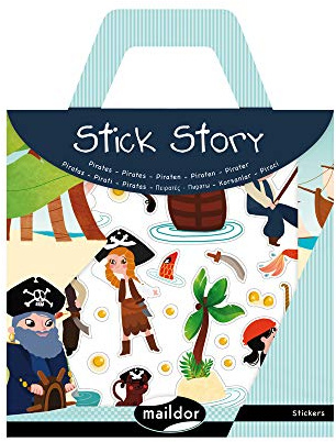 MY MANDARINE 566403O - Kreativset Stick Story, 2 Szenerien und 4 Bogen (91 Stickers), Piraten, 1 Set