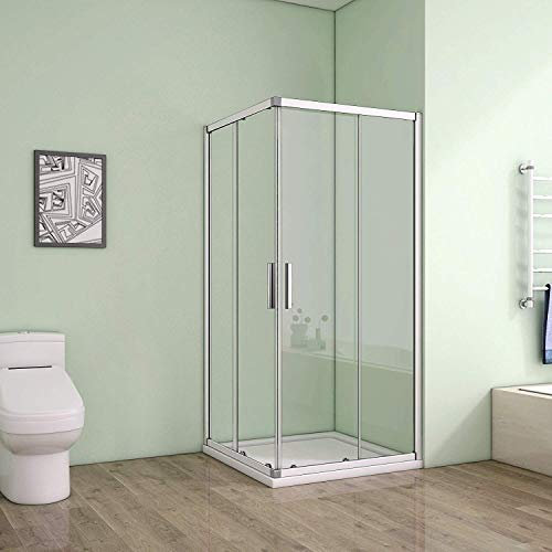 AICA 100 x 100 x 185 cm Duschkabine Schiebetür Eckeinstieg Duschabtrennung Duschwand aus 5mm ESG Sicherheitsglas Klarglas mit Duschtasse