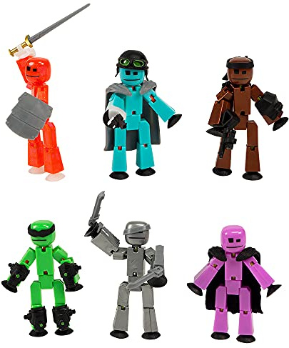 Zing Off the Grid Stikbots Pack, Set of 6 Poseable Stikbot Action Figures with Weapons and Accessories, Includes Striker, Clint, Pixel, Raptus, Shift and Regalius