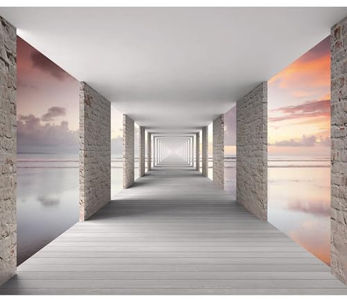 decomonkey - Papier Peint Panoramique 3d Effet Plaine 350x256 cm - Décoration murale – Tapisserie décorative pour chambre salon - Brique nuages couloir espace ciel paysage coucher de soleil