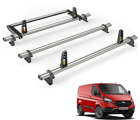Van Guard Roof Rack for Ford Transit Custom (2013-2024 GEN1) 3 Roof Bars + Rear Ladder Roller [Only Suitable for Standard Roof Models with Twin Rear Doors] - Ulti Bar - VGR-09/VG304-3