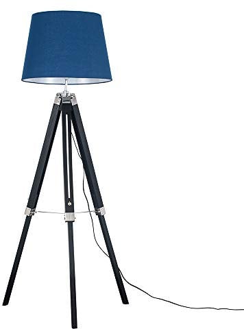 MiniSun | Modern Black Wood and Silver Chrome Tripod Floor Lamp with a Navy Tapered Light Shade | Floor Lamps & Torchieres, Home Décor & Improvement Essential | Includes Bulb [3000K Warm White]