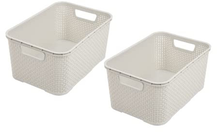 BranQ - Home essential Korb in Rattan Design 2er Set Grösse L 19l, Creme