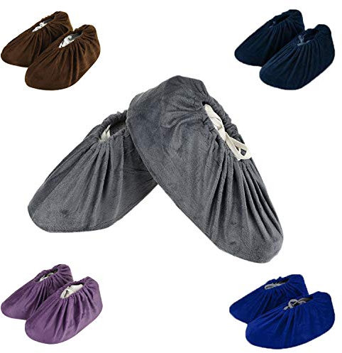 SIVENKE 5 Pares Cubrezapatos Antideslizantes Cubiertas Reutilizable Zapatos con Franela Cubiertas de Zapatos Adecuadas para Lugares de Trabajo en Interiores Domésticos, 5 Colores