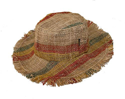 manakamana Hanf Sonnenhut, ausgefranste Kanten, Hanf Sommerhut, Natur Hippie Hut, Strohhut Herren - Mehrfarbig - MEDIUM