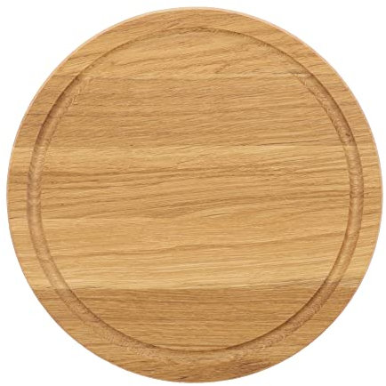 2x HOFMEISTER® Schneidebrett aus Eichen-Holz, rund 25 cm, kleines Tranchierbrett mit Saftrille, robuste Schneide-Unterlage aus Europa, einfaches Schneiden auf einem Profi-Hackbrett