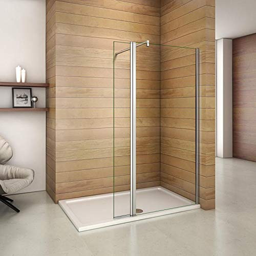 Parete Per Doccia Walk-in Munito di Paretina Mobile 30cm Vetro Trasparente 8mm Con Barra Stabilizzatrice Tagliabile 140cm 50x200cm