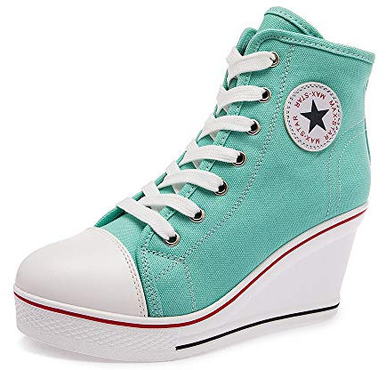 Mujer Cuñas Zapatos 35-43 EU De Lona High-Top Tacón 7 CM Zapatos Casuales Talla Grande Zapatillas de Cuña para Mujer Zapatillas de Deporte Zapatillas Altas Primavera/Verano Tacón Cuña Verde,EU37