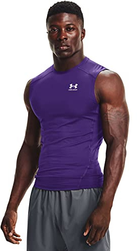Under Armour Men's Armour HeatGear Compression Sleeveless T-Shirt, Purple (500)/White, Large