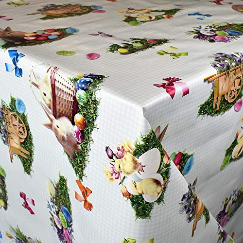 Ilkadim Wachstuch Tischdecke Osterhase, Ostereier, Ostern Meterware Länge auswählbar (Ostern grün 150D, 100 x 140 cm)