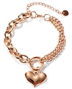 OSTAN Bracciale da donna in acciaio inox con ciondolo a forma di cuore, colore argento (oro rosa)
