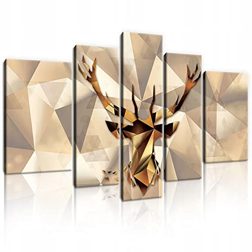 WallArena - Leinwand Bilder - Hirsch Abstrakt Teling SET - 170x100 cm Leinwandbilder - Bild auf leinwand - Wandbild XXL groß Wandbilder für Wohnzimmer Schlafzimmer Wohnzimmerbilder Modern