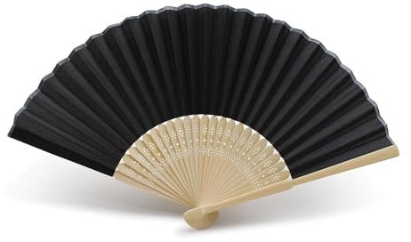 OLILLY - 50 Abanicos Negros de Calidad en Tela y Bambú (Negro, 50 Abanicos)
