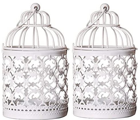 Anawakia Kerzenhalter in Form eines Vogelkäfigs, aus Metall, Teelichthalter aus Metall, für Vogelkäfige, Dekoration Vintage, Geschenke, für Tisch- oder Hochzeitsdekoration (Weiß, 2 Stück)