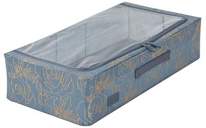 Periea 'Casey' Underbed Storage Boxes with Lids - Foldable, Stackable, and Space-Saving Organiser to Keep Your Space Tidy and Clutter-Free - Metallic Floral - Medium