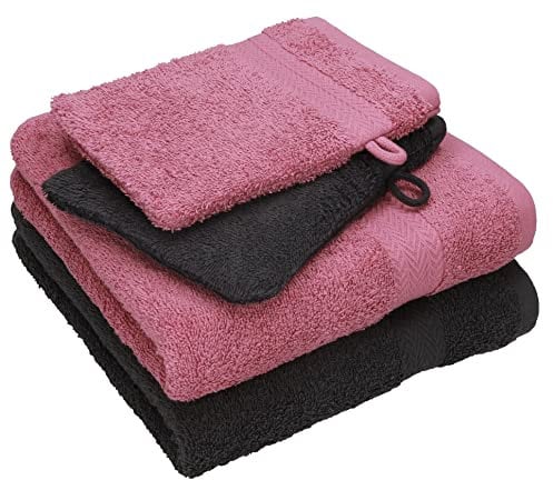 Betz 4 TLG. Handtuch Set Happy Pack 100% Baumwolle 2 Handtücher 2 Waschhandschuhe Graphit grau - Beere