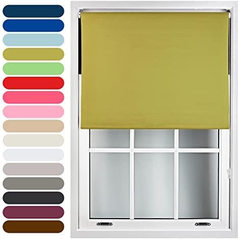 FURNISHED Roller Blinds Thermal Blackout Roller Blind - Trimmable Insulated UV Protection Child Safe Easy Fit Home Office Window Blinds, Green, 115W x 165H cm