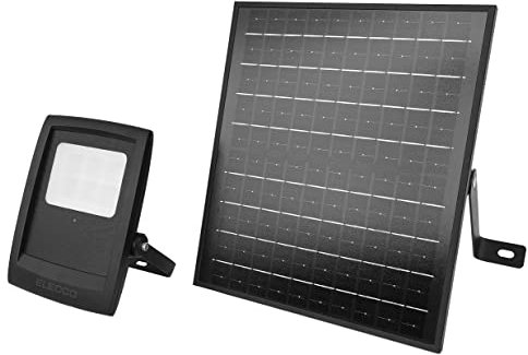 ELEDCO Foco Solar 50W, Luces Solares LED Modelo All-Black, Lámpara Solar con Mando a Distancia, Sensor de Movimiento, Sensor Crepuscular, Luz Blanca 6000K