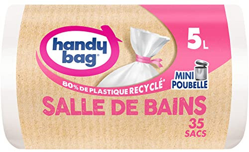 Handy Bag - Bolsas de basura para baño con enlace, 5 x 35 bolsas, especial mini basura, estanqueidad máxima, fondo antifugas, 100% plástico reciclado