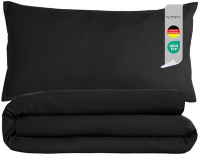 Komfortec Premium Bettwäsche 135x200 mit 1 Kissenbezug 40x80 cm Set aus Gebürstetes Mikrofaser - Schwarz