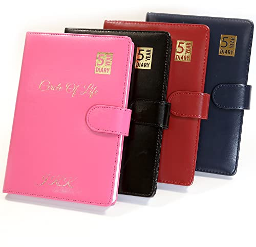 Personalised Custom Premium 5 Year Diary Organiser A5 Size | Design A Truly Unique Gift | Gold Embossed PU Leather (Pink)