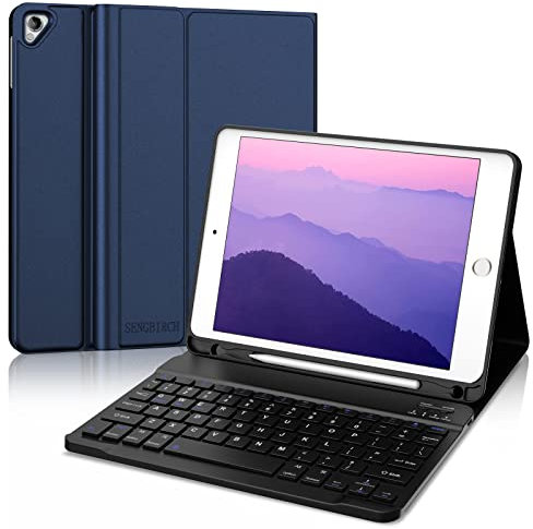 SENGBIRCH iPad 10.2 Keyboard 9th Generation - iPad 10.2 Keyboard Case 9th Generation(2021) - Built-in Pencil Holder - Flip Stand Keyboard Case for iPad 9th Generation/ 8th Gen/ 7th Gen 10.2, Blue