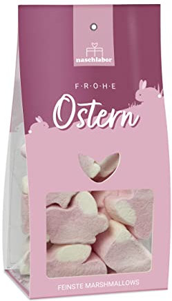 Frohe Ostern Marshmallow Tüte | Ostergeschenk für Kinder und Erwachsene | Hasen Nascherei für das Osternest | Marshmallow Hasen | Geschenk zu Ostern und für das Osternest