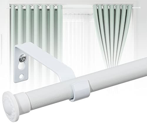 HARRMS 16mm Gardinenstange Ausziehbar, Weiß Matt, 76-152cm, Vorhangstange Scheibengardinenstange 1 läufig Wandmontage mit Halterungen und Endstücken für verdunklungsvorhänge Outdoorvorhänge