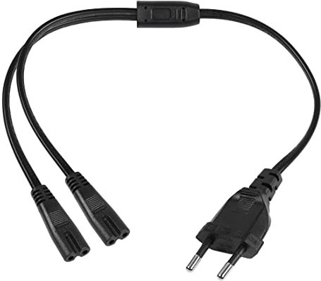 YACSEJAO Euro-Stecker zu Dual C7 Power Verlängerungskabel, Typ C Euro-Stecker zu C7 Y-Buchse Euro Stromkabel Kleingerätekabel Euro 8 TV Blu-Ray Haushaltsgeräte Stromversorgungen, 40CM