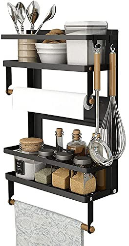 HUOLE Étagère Réfrigérateur 5 Étagèresr Étagère à Épices,Magnétique Étagère à Épices Porte-Épices Organisateur de Réfrigérateur Economie Espace pour la Cuisine(40 * 30 * 11 CM (Noir))