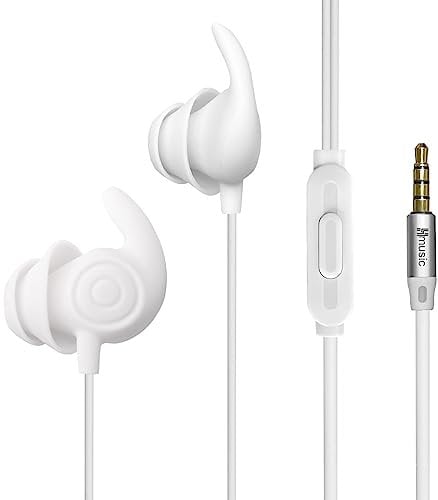 Hmusic Schlafkopfhörer, 30dB Geräuschisolierung, Komfortable Schlaf-Ohrhörer mit 3,5mm Stecker, 2g leicht, flach/dünn weiche Silikon Ohrstöpsel für Seitenschläfer, Schnarchen, Yoga, Meditation-Weiß