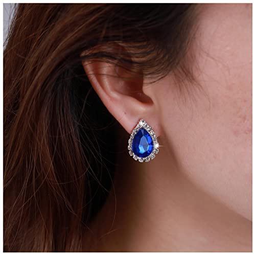 Inateannal Vintage Zafiro Pendientes De Cristal Azul Lágrima Pendientes De Zafiro Azul Stud Pendientes De Novia Cz Gota De Agua Pendientes De Joyería Para Las Mujeres Y Las Niñas
