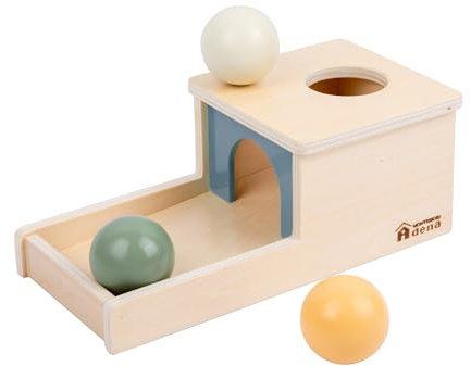 Adena Montessori Object Permanence Box, 3 Wooden Balls, Morandi Colors