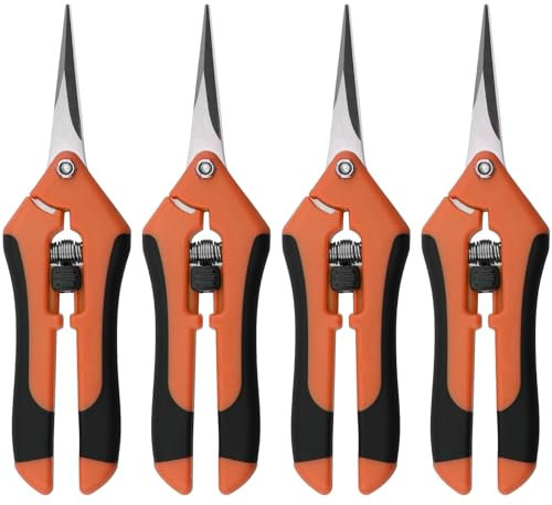 ZEONHEI 4 Stück 16,5cm Hand Gartenschere, Ernteschere Blütenschere Pflanz Schere Trimmschere Zweigstelle Pflanz Schere, Blumenschere für Schnittblumen und Zweige, Gerade Klinge, Orange