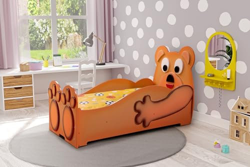 Faizee Möbel Teddy Bear Kinderbett in Braun Hochwertiges MDF Kinderzimmer Bett (205x100x100)