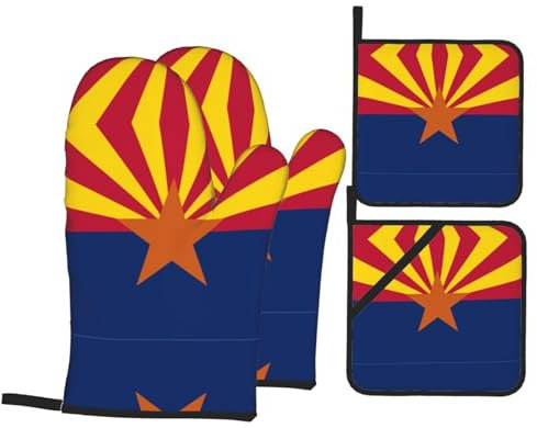 Ofenhandschuhe mit Arizona-Flagge, hitzebeständig, rutschfest, zum Grillen/Kochen/Backen/Grillen, Weihnachts-Ofenhandschuhe