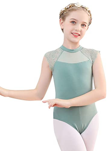 Famuka Ballettbody Mädchen Gymnastikanzug Trikot Turnanzug Turn-Leotards Ballett Gymnastik (Grün, 120)