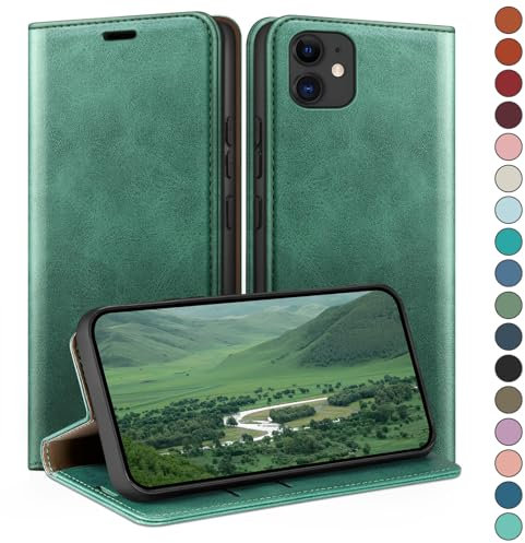 HUOUH for iPhone 12/iPhone 12 Pro 6,1 Wallet case with RFID Blocking PU Leather,Credit Card Holder,Flip Folio Book Phone cases Shockproof Cover Women Men for Apple 12 case Sea Green